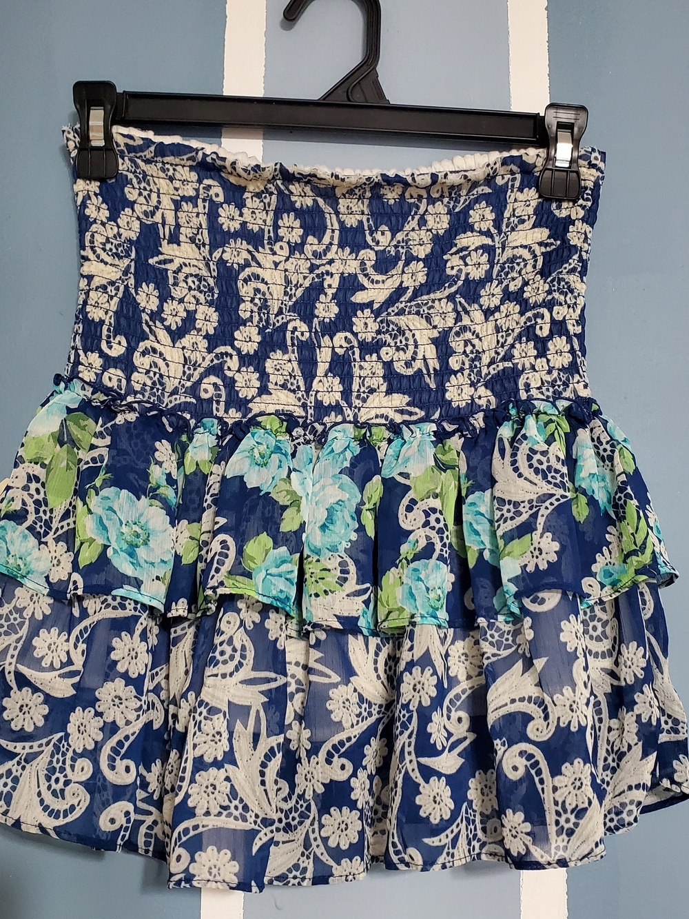Aeropostale Navy Floral Smocked Tiered Mini Skirt